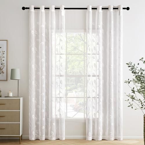 Lot De 2 Rideaux Voilages Transparents MIULEE - 140x245 Cm, Beige, œillets - Pour Salon/chambre