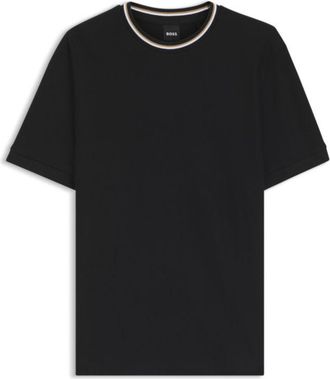 BOSS Striped-collar T-shirt in cotton piqu&eacute;