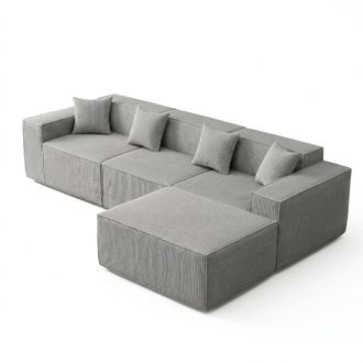 Urban Meuble Sof&aacute; esquinero modular convertible de tela de pana gris, sin montaje