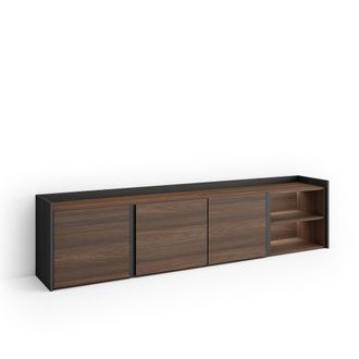 Skraut Home Skraut Home - Mueble Tv, Televisi&oacute;n, Muebles De Sal&oacute;n, Almacenaje, 207x35x50cm, Para Tv Hasta 80, Led, Estilo Moderno, Roble Oscuro Y Negro