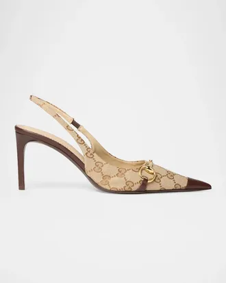 Gucci Donna 80MM GG Canvas Slingback Pumps