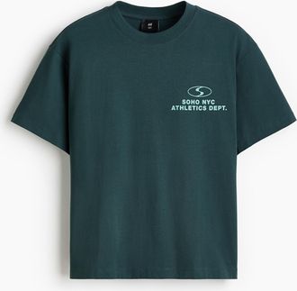 H&M Bedrucktes T-Shirt in Loose Fit - Turquoise