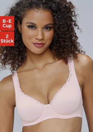 Petite Fleur T-Shirt-BH PETITE FLEUR, Damen, Gr. 100, Cup E, rosa (puder, schwarz), Jersey, Obermaterial: 85% Baumwolle, 10% Polyamid, 5% Elasthan, BHs T-Shirt-BH,