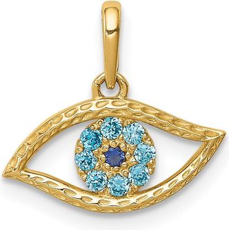 Diamond2Deal 14k Yellow Gold Blue CZ Eye Pendant