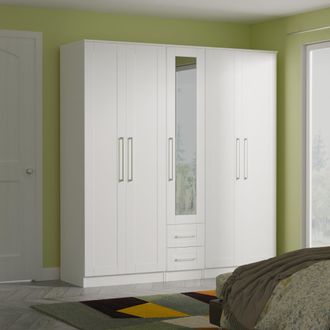 Welcome Furniture Malton Ready Assembled Tall 5 Door 2 Drawer 1 Mirror Wardrobe in White Ash - Welcome Furniture | TJ Hughes