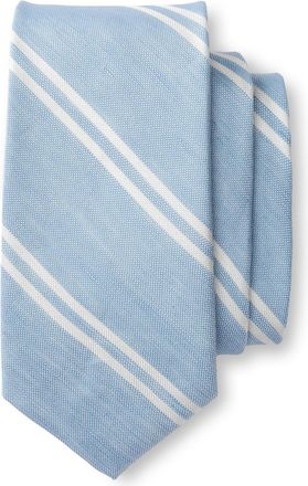 Duck Head Mens Silk Linen Stripe Tie In Light Blue