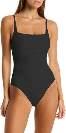 Sea Level Australia Spinnaker Textured Rib One-Piece Swimsuit in Black at Nordstrom, Size 4 Us