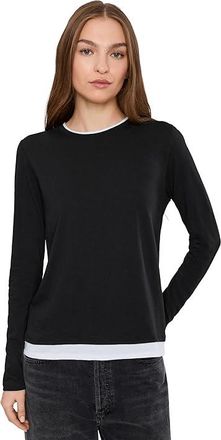 Lilla P Paneled Hem Long Sleeve Crew Womens Clothing Black : XL, Cotton/Modal