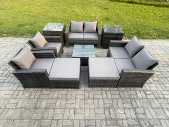 Fimous Outdoor Garden Furniture Sets 9 Pieces Wicker Rattan Furniture Manual Wicker Patio Sofa Patio Conversation Set with 2 Big Footstool