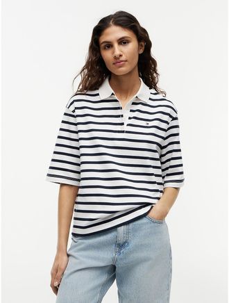 Tommy Hilfiger Womens Relaxed Fit Cotton Interlock Polo - White - L