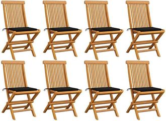 vidaXL Sillas De Jard&iacute;n 8 Unidades Madera De Teca Con Cojines Negros Vidaxl