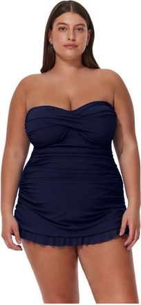 Gottex Tutti Frutti Plus Size Bandeau Swimdress in Navy at Nordstrom, Size 20