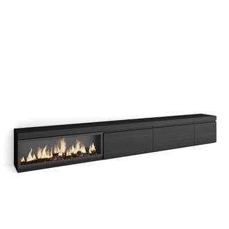 Skraut Home Skraut Home - Mueble Tv, Televisi&oacute;n, Muebles De Sal&oacute;n, Almacenaje, 317x45x35 Cm, Chimenea El&eacute;ctrica Xxl, Estilo Moderno, Negro