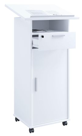 ebuy24 Consola De Altavoz M&oacute;vil Vcm Wood Dimensiones Aprox. Al. 109 A 120 Cm X An. 60 Cm X P. 50 Cm Escritorio De Pie Con Rodillos Rollable Con Caj&oacute;n Mesa De