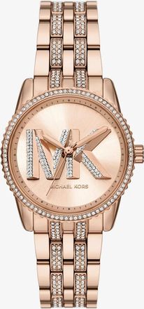 Michael Kors Mini Bryant Pav&eacute; Logo Rose Gold-Tone Watch