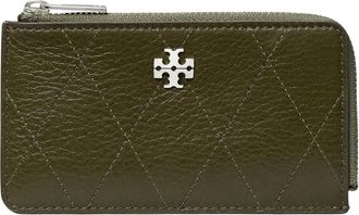 Tory Burch Charlie Quilted Zip Card Case - Dames - Portefeuilles - Groen - ONE Size - Leer - Accessoires