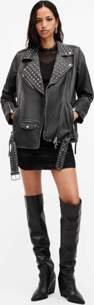 AllSaints Leather Billie Leather Conical Studded Jacket, Size: S