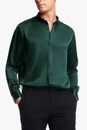 LilySilk Placket Button-Up Classic Silk Shirt In Fir Green