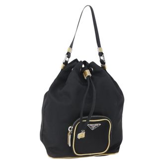 Prada Duet Drawstring Bucket Bag Tessuto Black Nylon Bag (Pre-Owned)