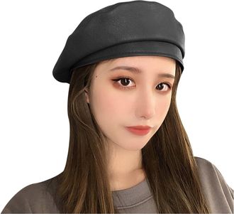 Generic Womens Classic French Artists Beret Hat Cap Beret Beret Artist French Beret Women Leather Beret Faux Hat Barrettes Women (Black, One Size)