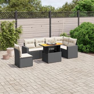 vidaXL Vidaxl - Set De Comedor De Jard&iacute;n 7 Pzas Y Cojines Rat&aacute;n Sint&eacute;tico Negro