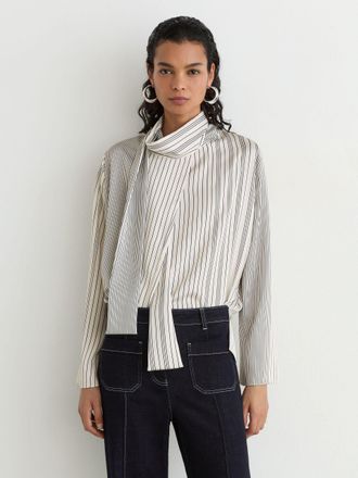 Reiss Striped Scarf-neck Blouse, 14