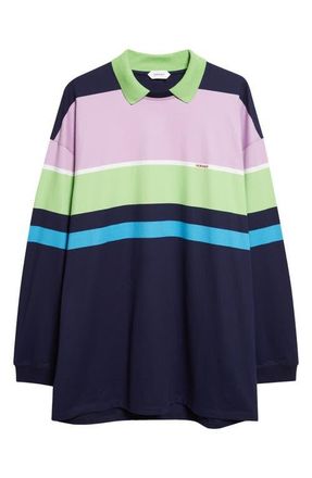 Versace Stripe Cotton Jersey Polo in Bright Pink Green Blue at Nordstrom, Size 6 Us