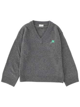 Ganni Logo Wool Blend Sweater - Gray