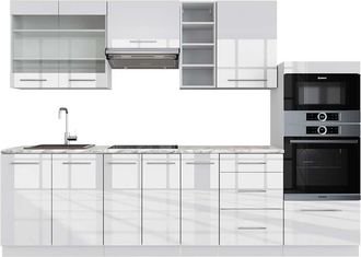 Vicco Mueble De Cocina Fame-line, Blanco Alto Brillo/blanco, 280 Cm, Et M&aacute;rmol