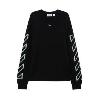 Off-white Round-neck Knitwear, male, Black, Size: XL Diag Outline Knit Crewneck
