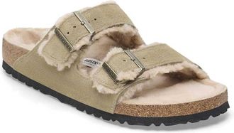Birkenstock Women Arizona Shearling Sandal In Taupe