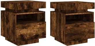 vidaXL Vidaxl - Mesitas de noche con luces led 2 uds roble ahumado 40x39x48,5cm