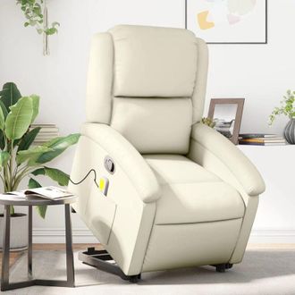vidaXL Vidaxl - Poltrona Alzapersona Reclinabile Massaggio Crema Similpelle