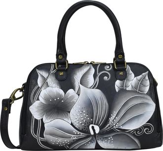Anuschka Womens Wide Organizer Satchel, Midnight Floral Black, One Size