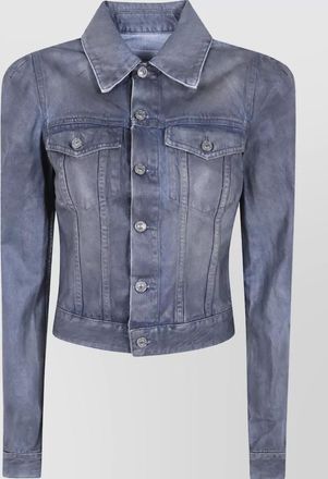 7 For All Mankind denim puff sleeve trucker jacket