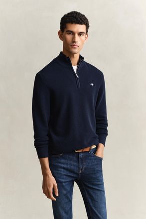 GANT Men Textured Cotton Half-Zip Sweater (XXXL) EVENING BLUE