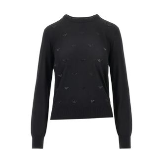Emporio Armani Jersey de cuello redondo con adornos de cristal - Knitwear - Mujer - Negro - XL