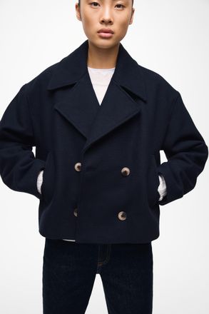 Vila Kurzjacke VILA VIKAMINA L/S V-NECK JACKET - NOOS, Damen, Gr. 36, blau (navy blazer), Web, Obermaterial: 60% Polyester, 30% Wolle, 5% Polyacryl, 5% Vis