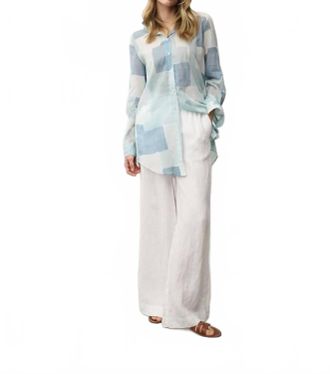 0039 Italy Taya Print Cotton Blouse In Teal