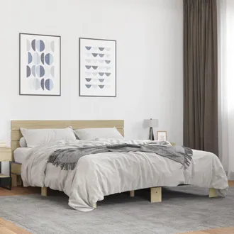 vidaXL Vidaxl - Estructura Cama Madera Ingenier&iacute;a Metal Roble Sonoma 150x200 Cm