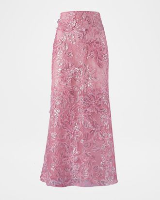 Silvia Tcherassi Astrid Sequin Embroidered Lace Midi Skirt