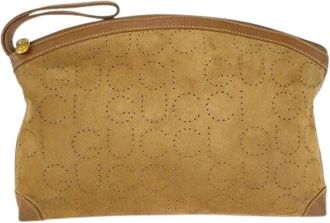 Gucci Pre-owned Clutches, male, Brown, Size: ONE SIZE Pre-owned Suede Leather Clutch Bag