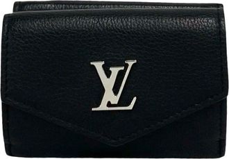 Louis Vuitton Black Leather Wallet (Tri-Fold) (Pre-Owned)