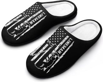 Generic Lineman U.S. Flag Fashion Cotton Slippers for Women Memory Foam House Slippers Non-Slip House Bedroom Shoes
