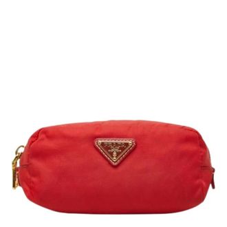 Prada Pre-owned Triangle Logo Plate Nylon Leather Pouch - - Pre-owned - Donna - Rosso - ONE SIZE