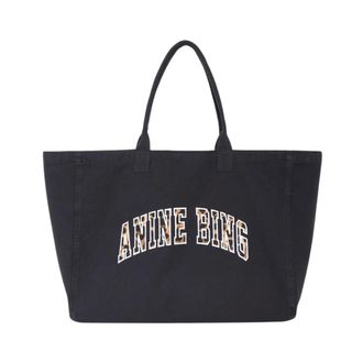 Anine Bing Leo Canvas Tote - Dames - Tassen - Zwart - Maat: ONE Size Katoen
