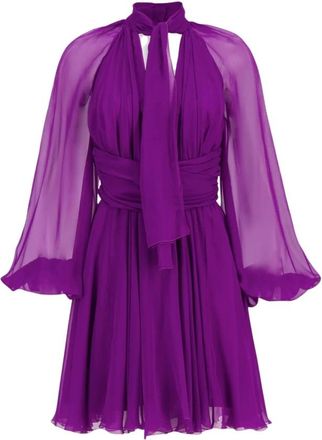 Dolce & Gabbana Chiffon Jurk met Draperie - Dames - Korte kleedjes - Paars - XS - Chiffon - Kleedjes