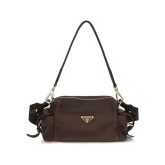 Prada Schoudertas van Re-Nylon en Saffiano Leer - Dames - Tassen - Bruin - Maat: ONE Size Leer