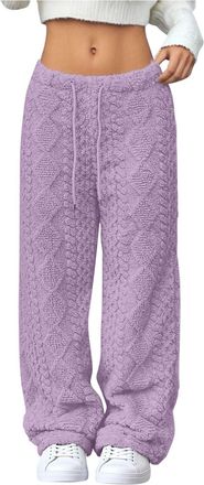 Generic 2026 Fashion Warm Fleece Elastic Waist Straight Loose Pants for Casual Wear (Purple, XL)