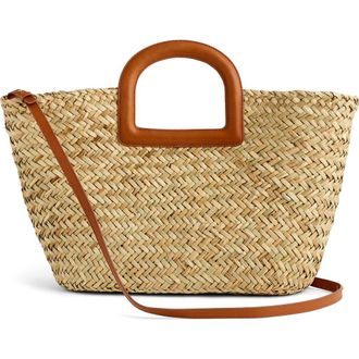 Madewell The Large Handwoven Straw Crossbody Basket Tote in Saddle Brown Multi at Nordstrom Rack